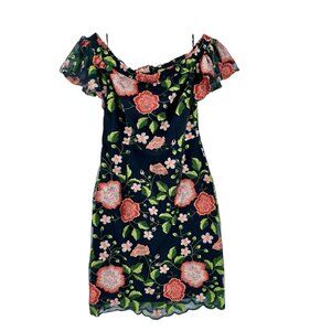 Trina Turk Sz 6‎ Refreshing Off Shoulder Floral Embroider Cottage Shabby Dress